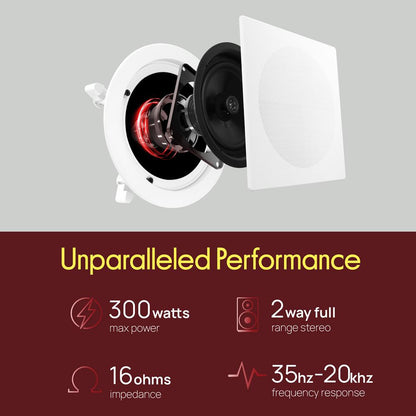 10.0'' Home In-Wall / Ceiling Speakers 300W Stereo Sound Polypropylene Cone