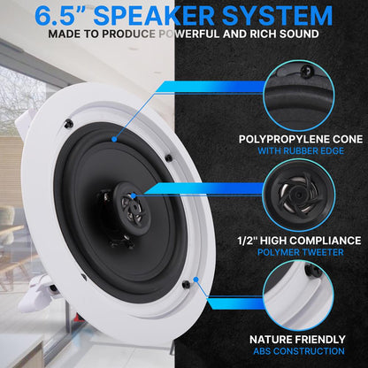 6.5'' Home In-Wall / Ceiling Speakers White 200W