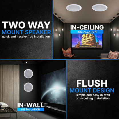 6.5'' Home In-Wall / Ceiling Speakers White 200W