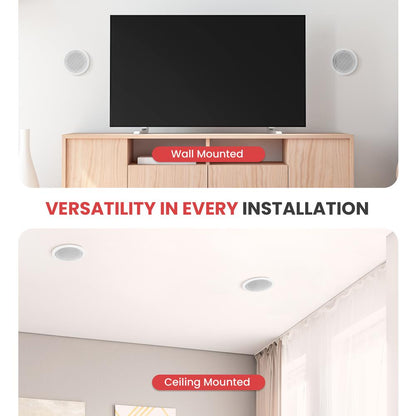 5.25'' Home In-Wall / Ceiling Speakers Flush Mount, 150W, White