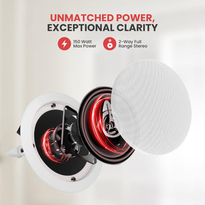 5.25'' Home In-Wall / Ceiling Speakers Flush Mount, 150W, White