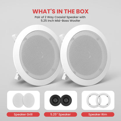 5.25'' Home In-Wall / Ceiling Speakers Flush Mount, 150W, White