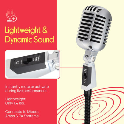 Classic Retro Vintage Microphone, Unidirectional - Silver