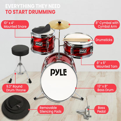 3-Pcs Kids/Junior Drum Set Red
