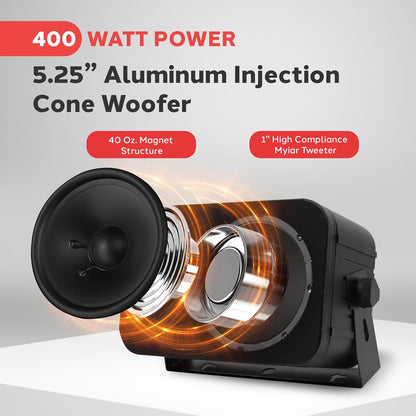5.25" Indoor/Outdoor Wall Mount Speakers 200W Black