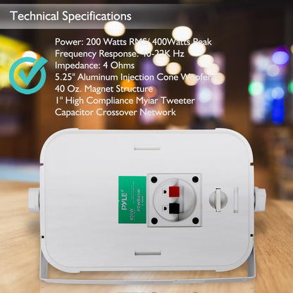 5.25" Indoor/Outdoor Wall Mount Speakers 200W White