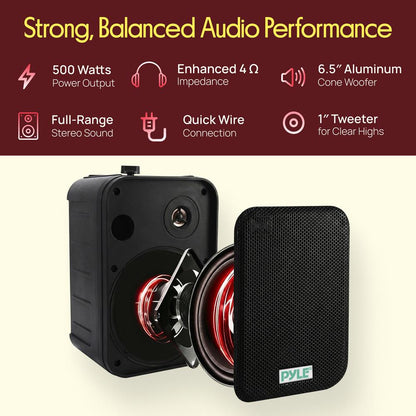 6.5'' Indoor/Outdoor Wall Mount Speakers 500W Black
