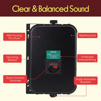6.5'' Indoor/Outdoor Wall Mount Speakers 500W Black