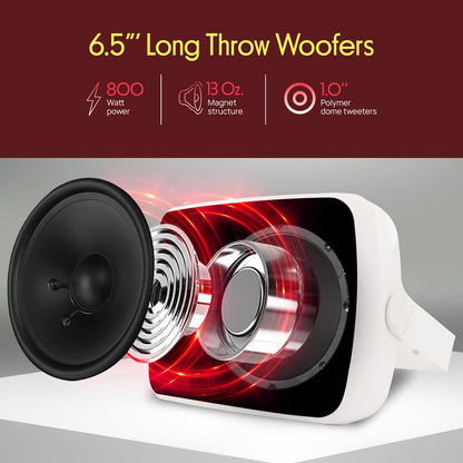 6.5'' Indoor/Outdoor Wall Mount Speakers 800W White