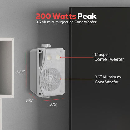3.5'' Indoor/Outdoor Wall Mount Speakers 200W Aluminum Woofer Silver
