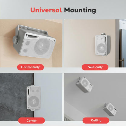 3.5'' Indoor/Outdoor Wall Mount Speakers 200W Aluminum Woofer Silver