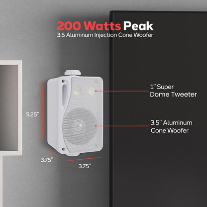 3.5'' Indoor/Outdoor Wall Mount Speakers 200W Aluminum Woofer White
