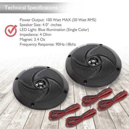 4'' Low-Profile Marine LED Speakers Black
