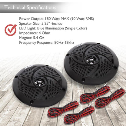5.25'' Low-Profile Marine LED Speakers Black