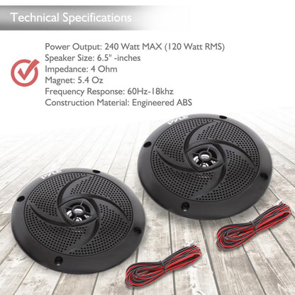 6.5 inch Low-Profile Marine Speakers Black