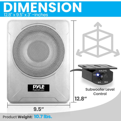 8" 600W Marine Subwoofer System - Slim Design, Built-in Amp, Silver