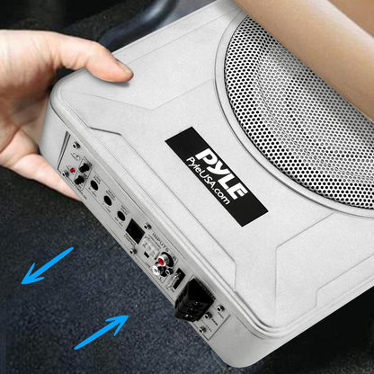8" 600W Marine Subwoofer System - Slim Design, Built-in Amp, Silver