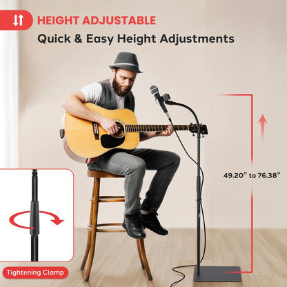 Gooseneck Mic Stand, Height Adjustable, Die-Cast Base, Studio/Concert Use