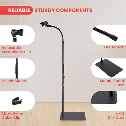 Gooseneck Mic Stand, Height Adjustable, Die-Cast Base, Studio/Concert Use
