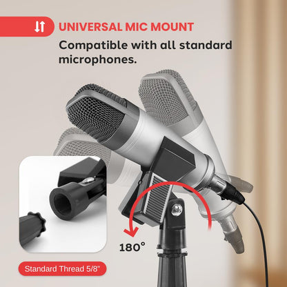 Gooseneck Mic Stand, Height Adjustable, Die-Cast Base, Studio/Concert Use