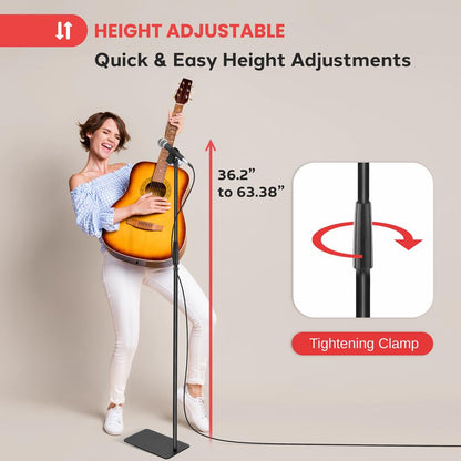 Microphone Stand, Height Adjustable, Die-Cast Base, Studio/Concert Use
