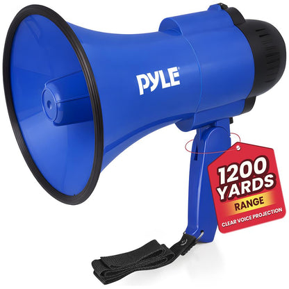 Compact Megaphone with Siren, 30W Power, Foldable Handle, Blue