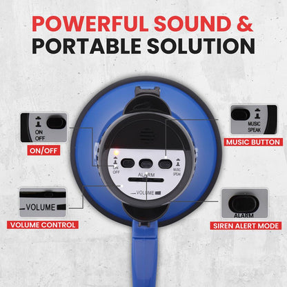 Compact Megaphone with Siren, 30W Power, Foldable Handle, Blue