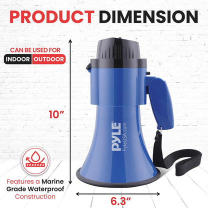 Compact Megaphone with Siren, 30W Power, Foldable Handle, Blue