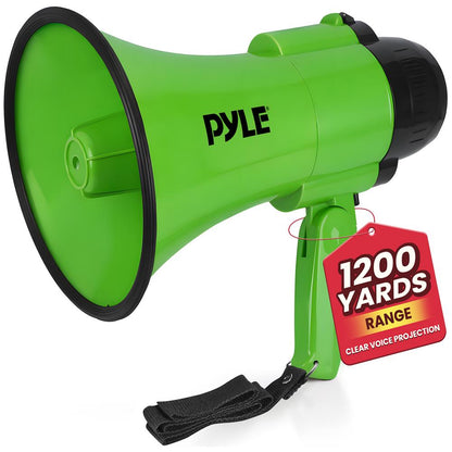 Compact Megaphone with Siren, 30W Power, Foldable Handle, Green