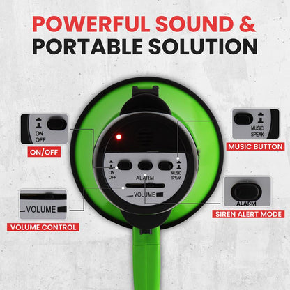 Compact Megaphone with Siren, 30W Power, Foldable Handle, Green