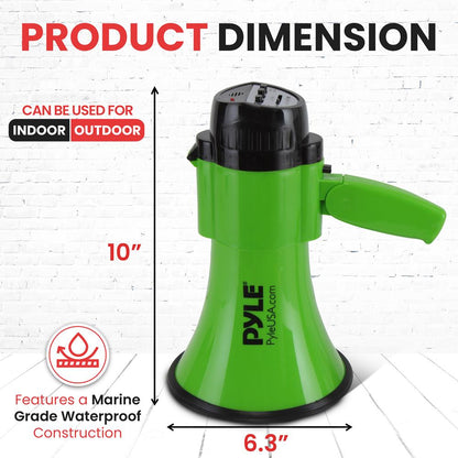 Compact Megaphone with Siren, 30W Power, Foldable Handle, Green