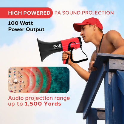 Portable Megaphone Bullhorn - 1500 Yard Range, Bluetooth, Voice Changer