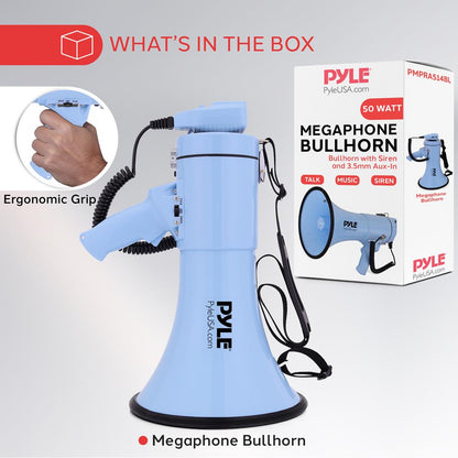 Portable Speaker Siren Bullhorn Megaphon Blue 50W