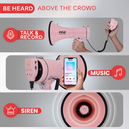Portable Speaker Siren Bullhorn Megaphon Pink 50W
