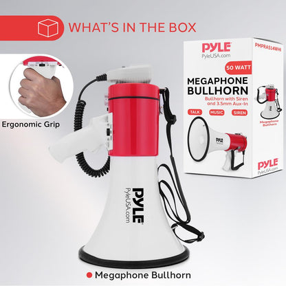 Portable Speaker Siren Bullhorn Megaphon White-Red 50W