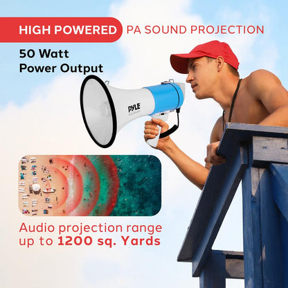 Portable Speaker Siren Bullhorn Megaphon White - blue