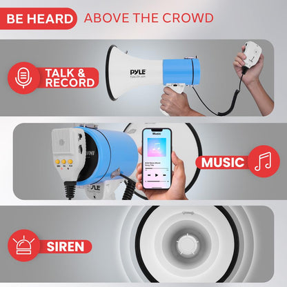 Portable Speaker Siren Bullhorn Megaphon White - blue