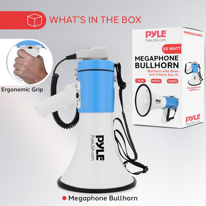 Portable Speaker Siren Bullhorn Megaphon White - blue