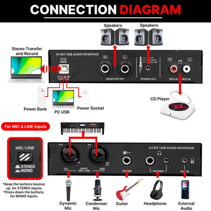 Professional USB Audio Interface 24 Digital Effects