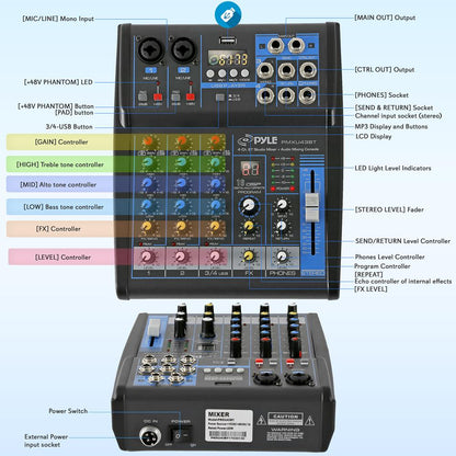 4-Ch Bluetooth Pro Audio DJ Sound Mixer