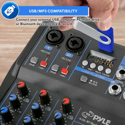 4-Ch Bluetooth Pro Audio DJ Sound Mixer