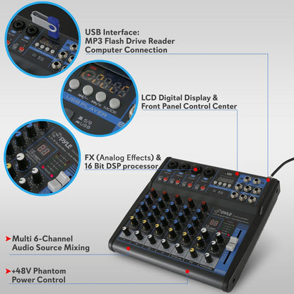 6-Ch Bluetooth Pro Audio DJ Sound Mixer