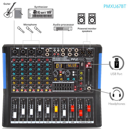 6-Ch Bluetooth Studio Pro Audio DJ Mixer