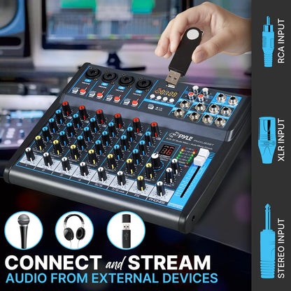 8-Ch Bluetooth Pro Audio DJ Sound Mixer