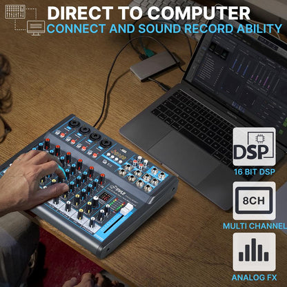 8-Ch Bluetooth Pro Audio DJ Sound Mixer