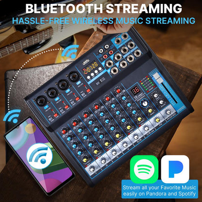 8-Ch Bluetooth Pro Audio DJ Sound Mixer
