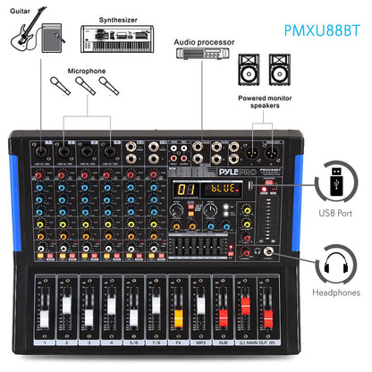 8-Ch Bluetooth Studio Pro Audio DJ Mixer