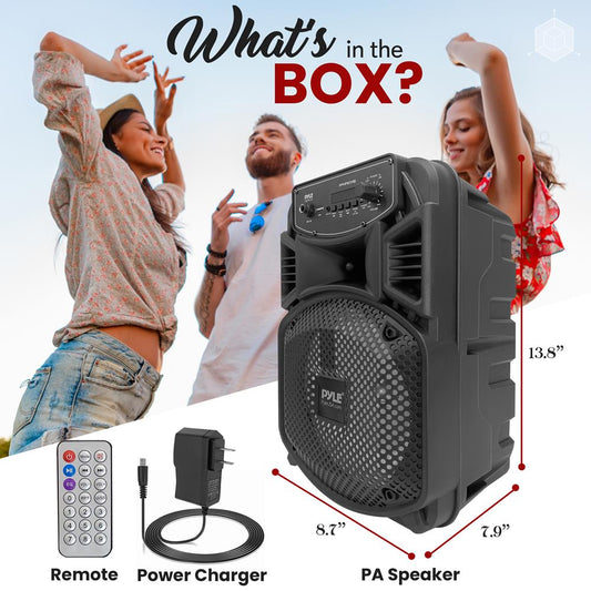 8” Portable PA Speaker Subwoofer Party Lights