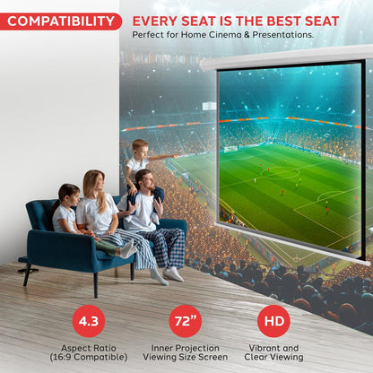 Motorized Plug-in Projector Screen, 72''