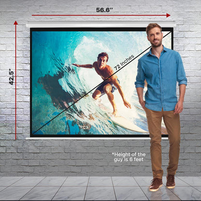 Easy Pull-Down Projector Screen, 72-Inch